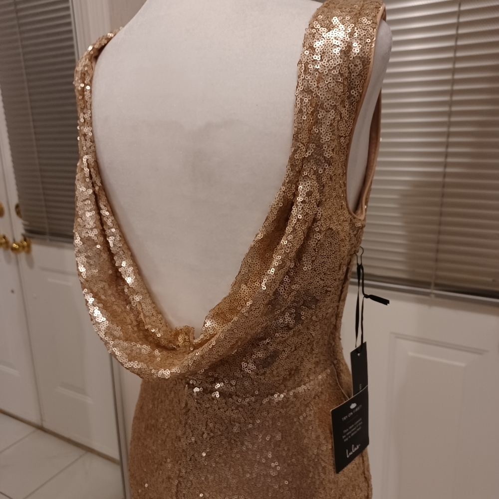 New Gold Sequined Formal Dress - Size Small - Picture 5 of 12